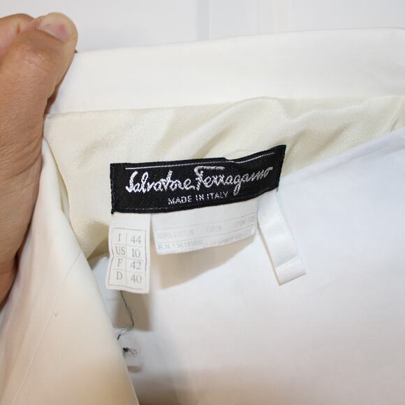 SALVATORE FERRAGAMO Off-White Cotton Notched Lapel Blazer | US 10 - Picture 5 of 9